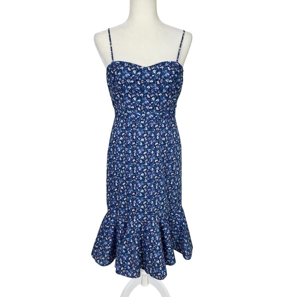 J.Crew Liberty Fabrics Ditsy Floral Ruffled Dress Blue Sz OO Preppy Coastal Chic
